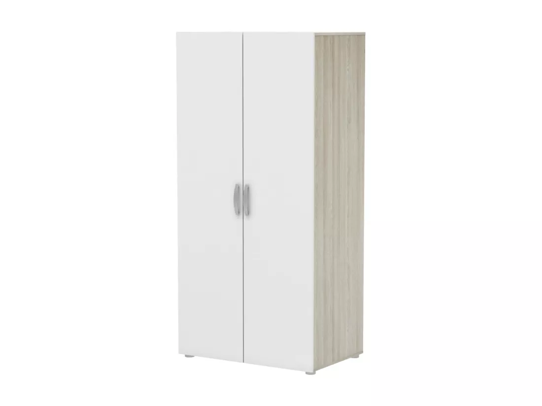 Garde-robe 2 portes Dfreita, Meubles de chambre, Penderie de plain-pied, Placard à vêtements, 79x52 h166 cm, Chêne clair et Blanc mat