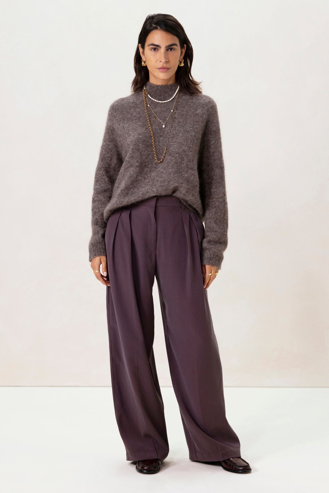 Donkerpaarse wide leg broek