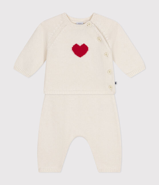 Ensemble en tricot laine et coton motif coeur bébé
