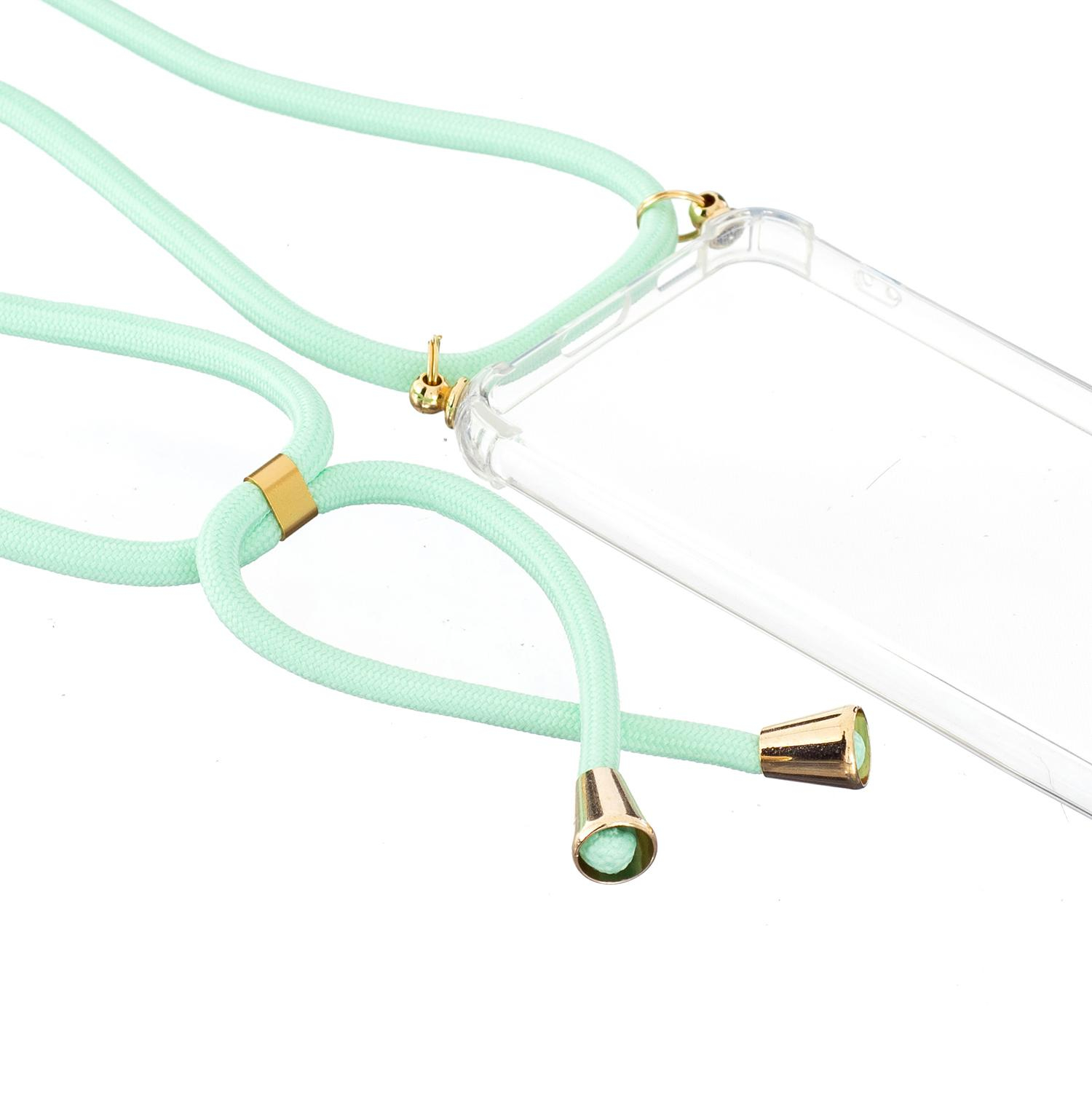 Samsung Galaxy S22 5G Necklace Gummi Hülle Air Cushion Fallschutz   Handykette (150cm) - Türkis / Gold