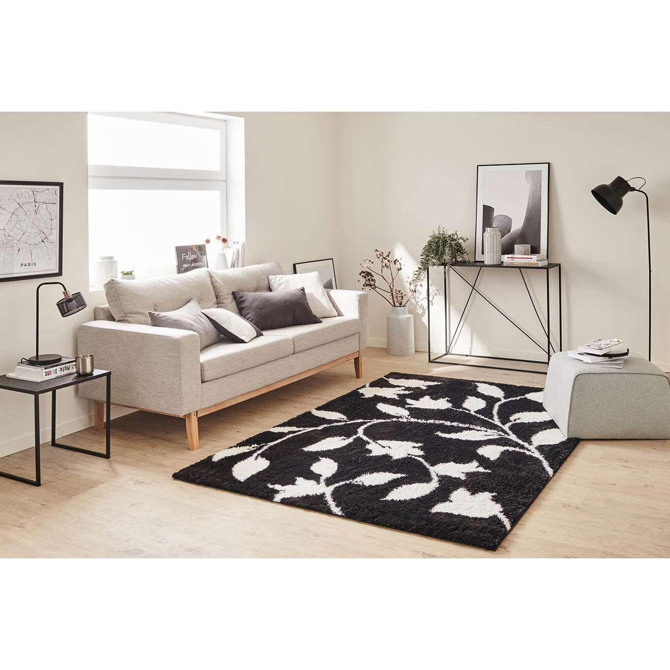 Nazar Rugs Tapis Shaggy doux Oslo 637 noir - 120x160 cm