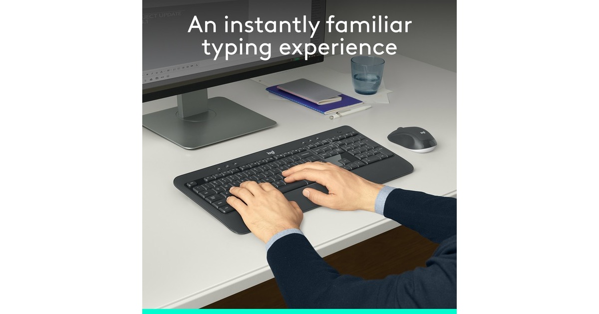 LogitechMK540 Advanced - Draadloze toetsenbord- en muiscombinatie, desktopset  (Donkergrijs, EU lay-out (QWERTY), 1000 dpi)