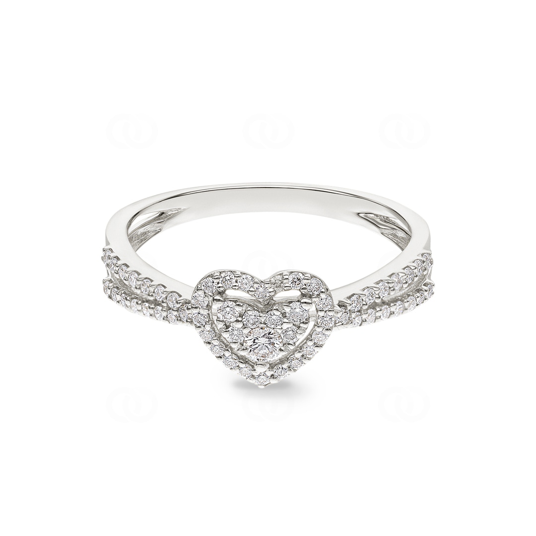 Verlobungsring 750/18 K Weissgold Herz mit Diamanten 0.29 ct H/si