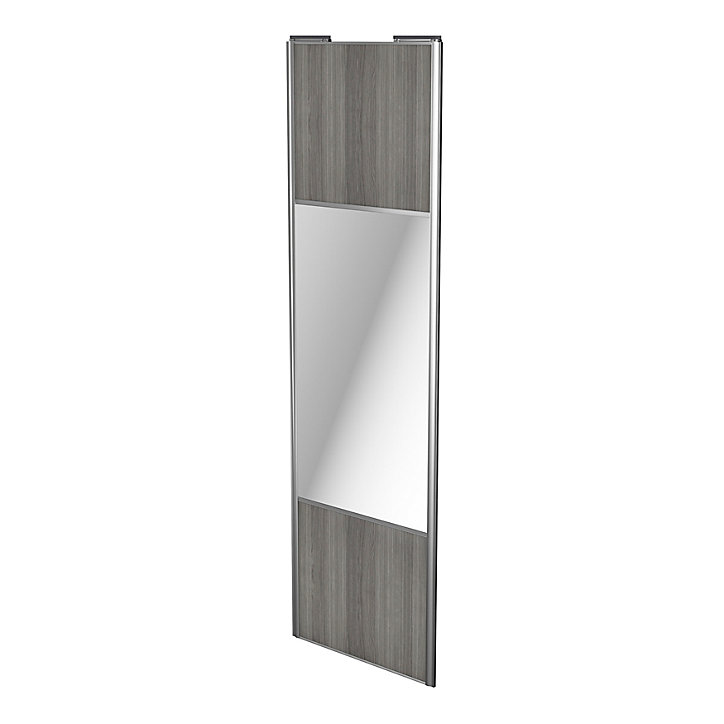 Porte de placard coulissante avec miroir effet chêne grisé profil gris GoodHome Arius H. 248,5 x L. 77.2 cm + amortisseurs