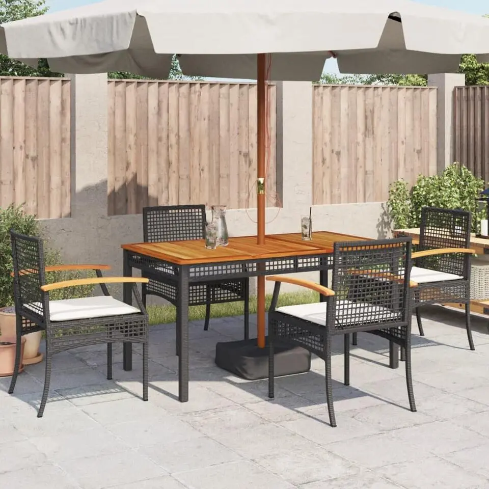 vidaXL - Tuinstoelen - Zwart - Poly rattan en acaciahout - 4 stuks - Met kussens