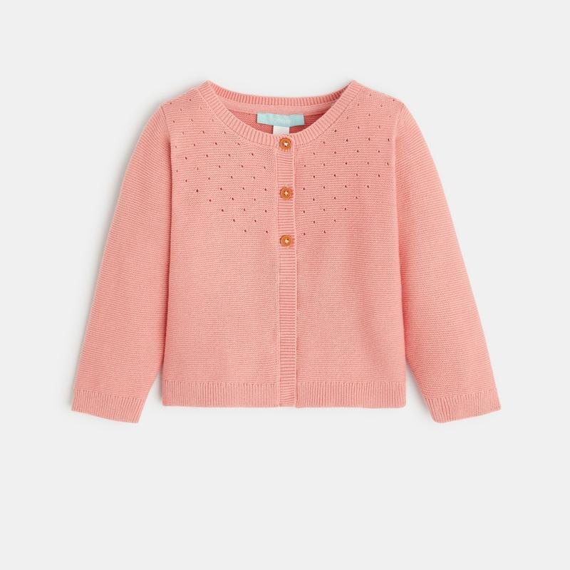 Gilet maille tricot effet pointelle rose bébé fille Rose