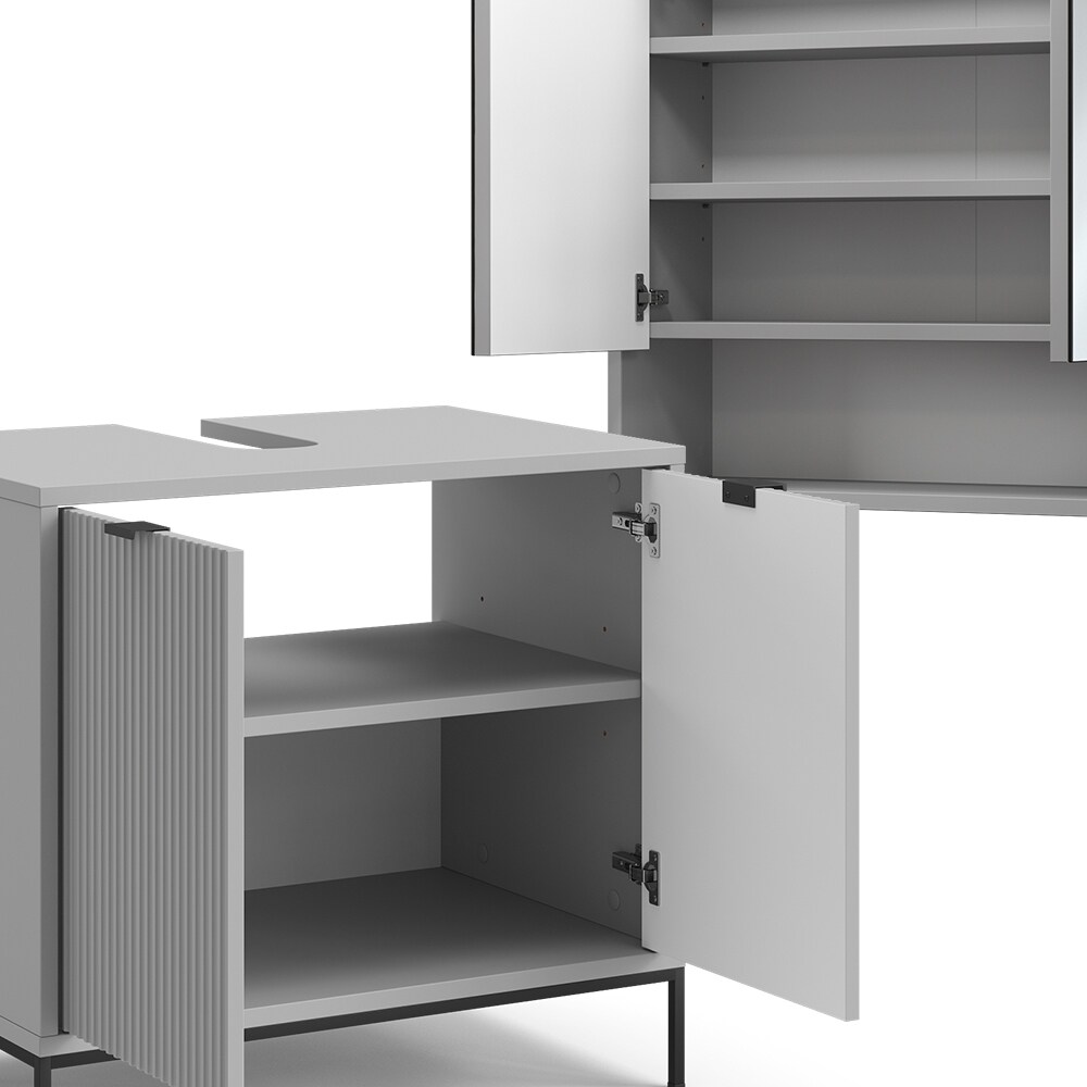 Vicco Badmöbel-Set Eliza, Grau, Badezimmer, moderne Badserie, extravagante Fronten, Waschtischunterschrank, Spiegelschrank
