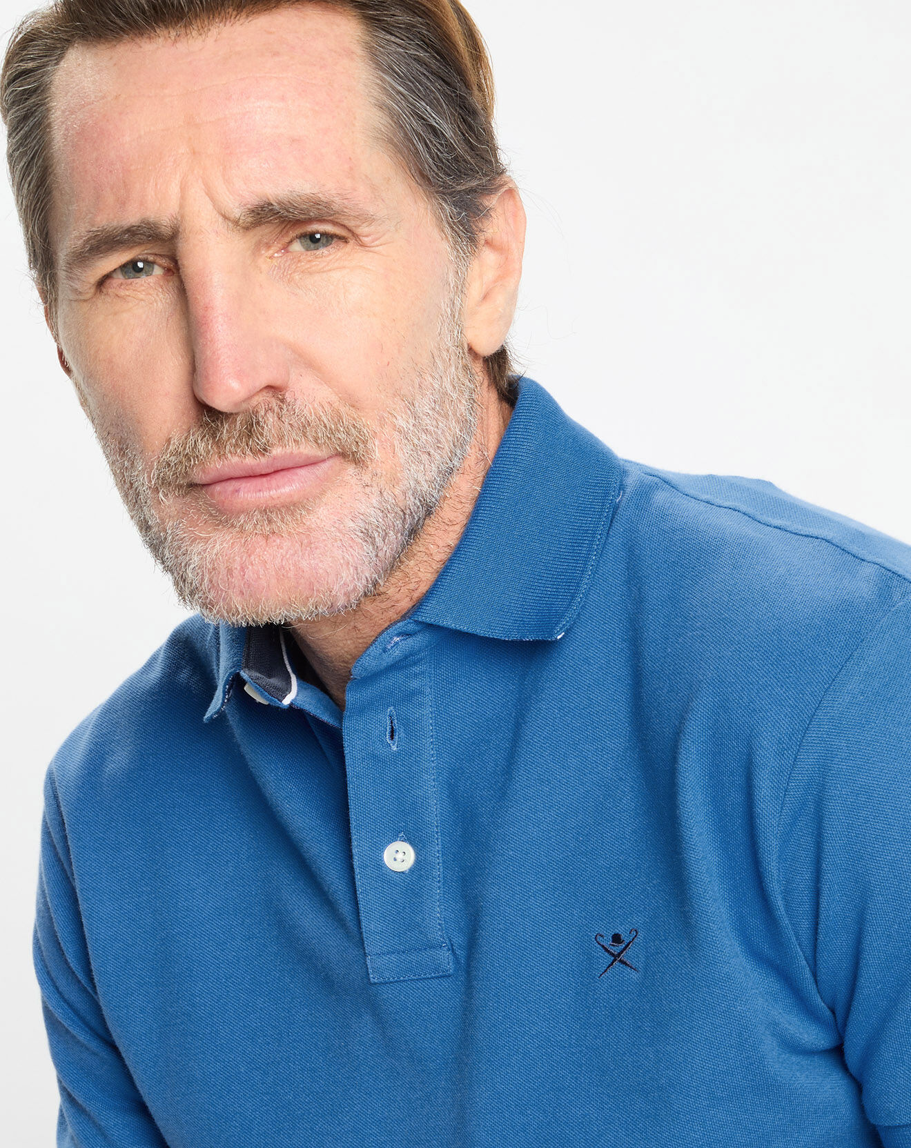 Hackett London Polo Regular Fit uni piqué bleu moyen