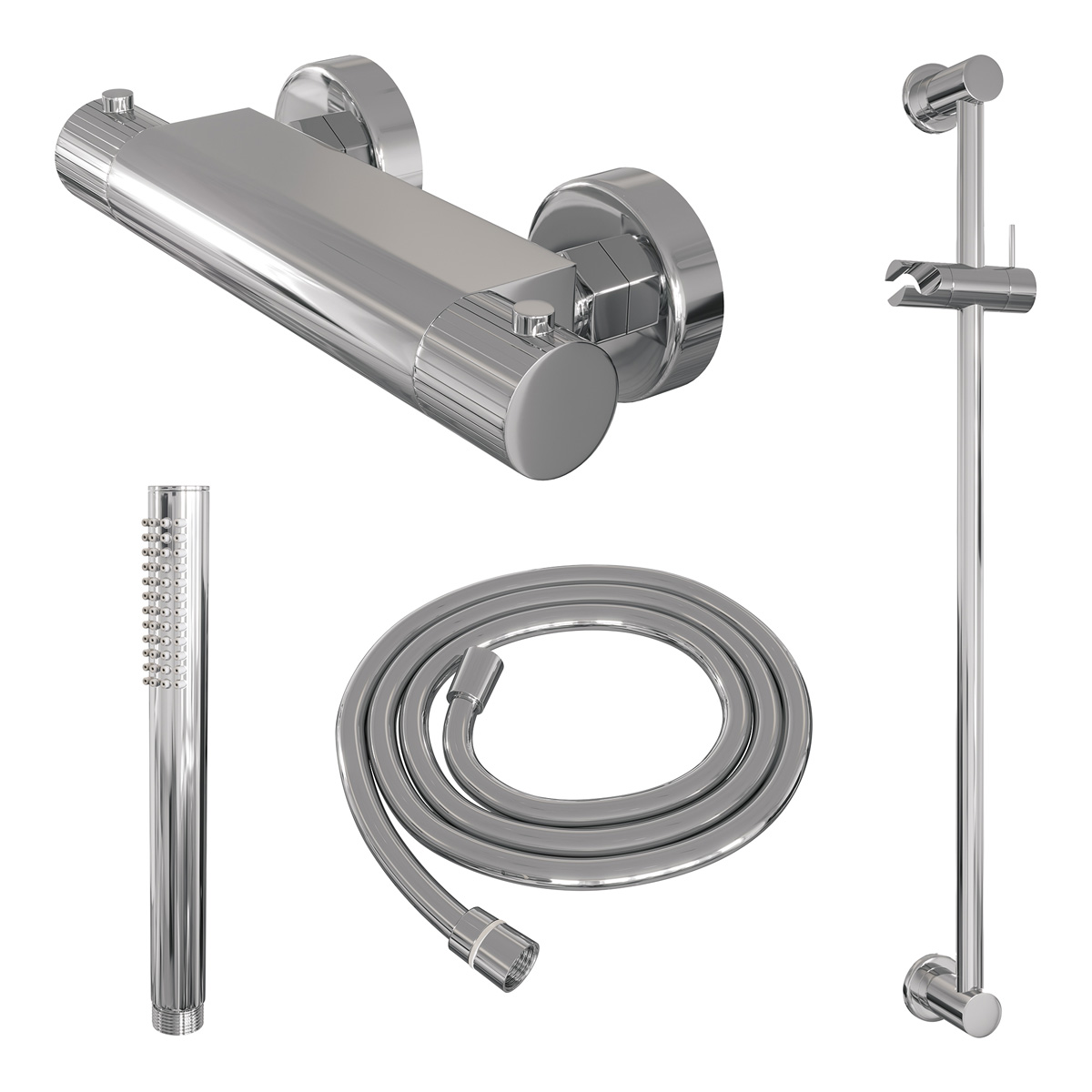 Brauer Stripe thermostatische douchekraan met glijstang en staafhanddouche chroom