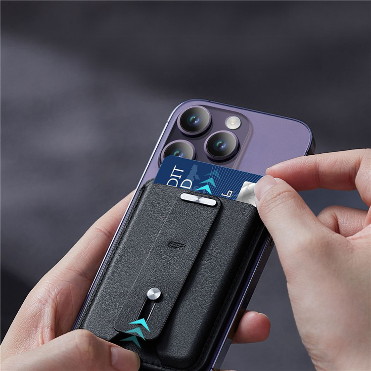 Magnetische MagSafe iPhone Vegan Leder Wallet Kreditkarten Halterung   Kickstand Aufsteller - Schwarz