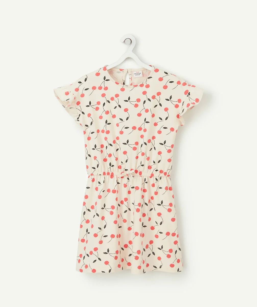 ROBE FILLE ÉCRUE IMPRIMÉE CERISES