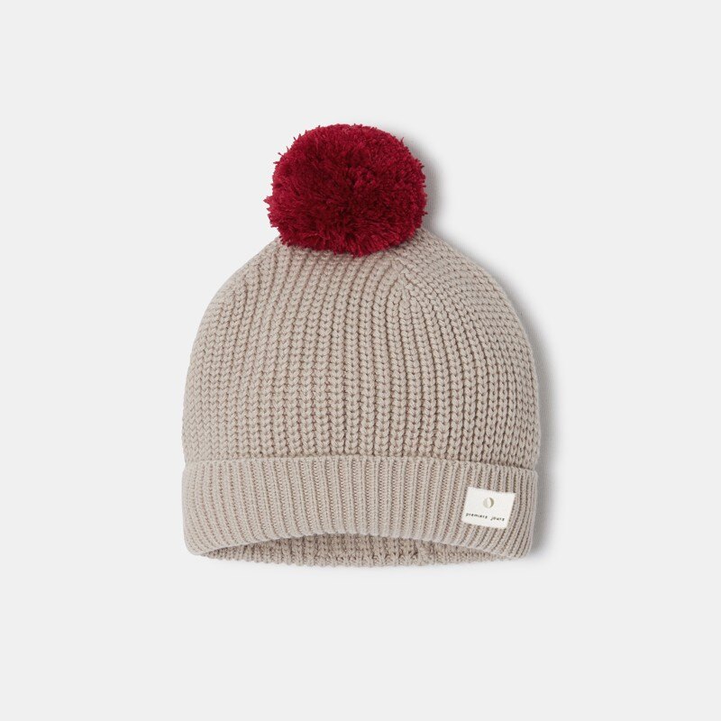 Bonnet côtelé à pompon beige bébé garçon Absorba Beige