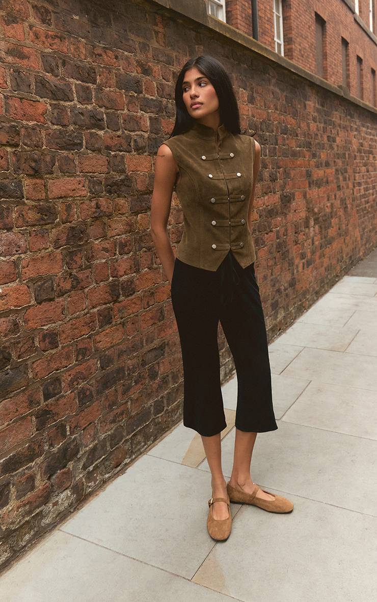 Noir Pantalon Court En Jersey Doux