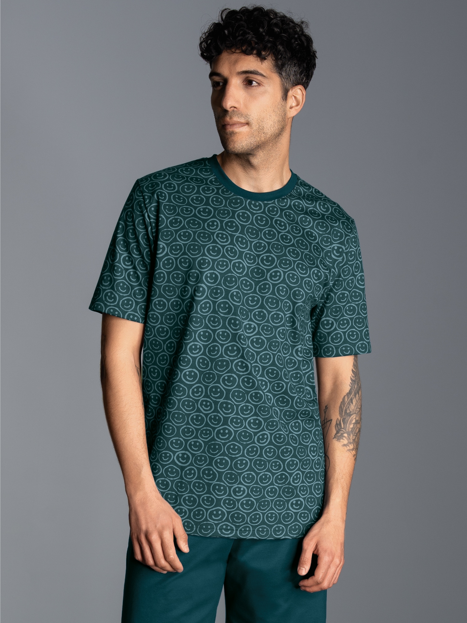 T-Shirt mit freundlichem Smiley-Muster Saphir