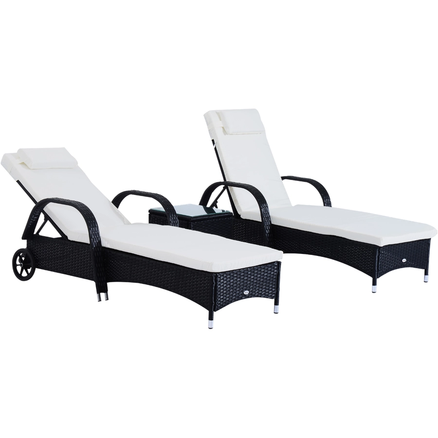Outsunny Rattan Sonnenliegen mit Tisch schwarz