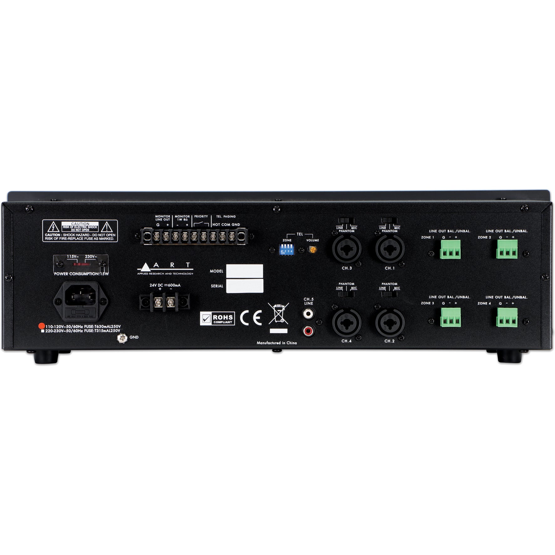ART MX524 5-kanaals 4-zone mixer Mic/Line