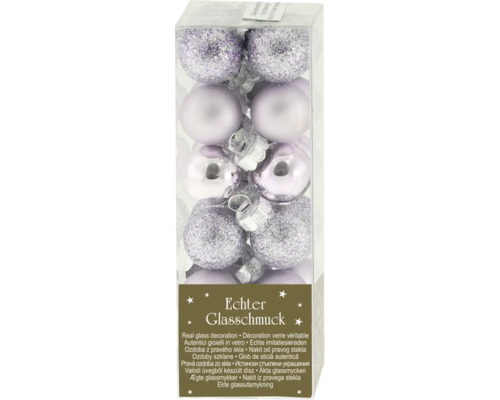 Glazen kerstboomballen, Ø 2,5 cm, lila, 24 stuks