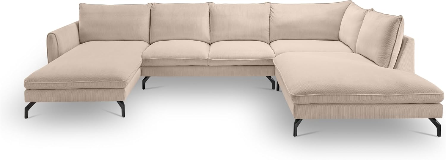 xonox.home Sofa U-Form rechts Toronto Wohnlandschaft Polstersofa Couch Kleincord beige B/H/T: 202x87x361cm