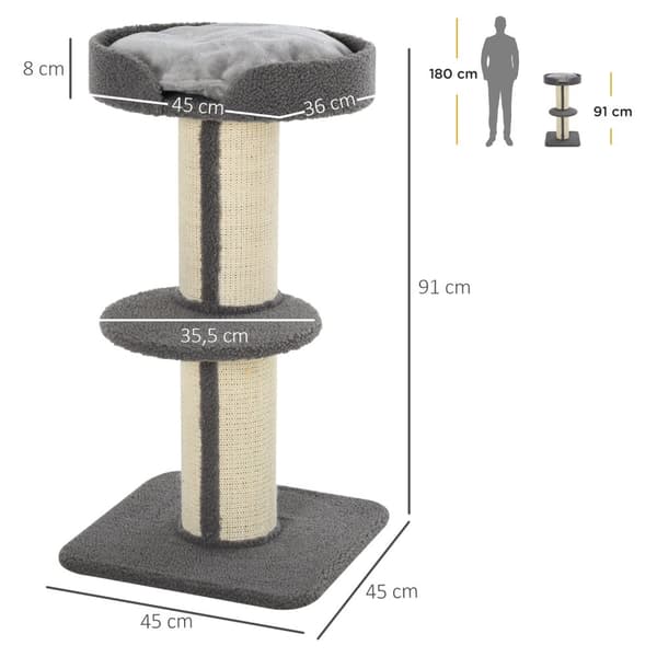 Kløestolper for katter, bæreevne 30 kg, skrapestolpe med plattform, stall, sisal, grå