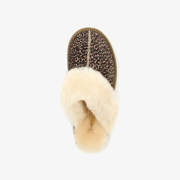 Hush Puppies suede dames pantoffels luipaardprint