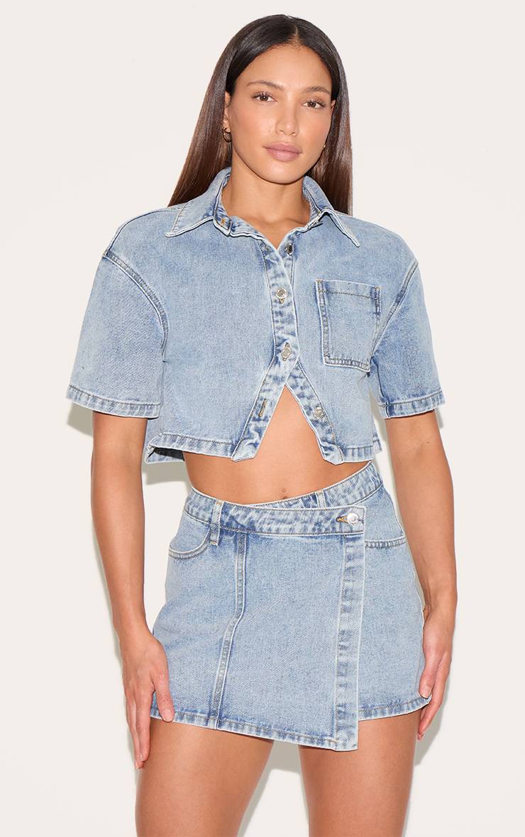 Délavage Vintage Mini Jupe En Jean Asymétrique Tall