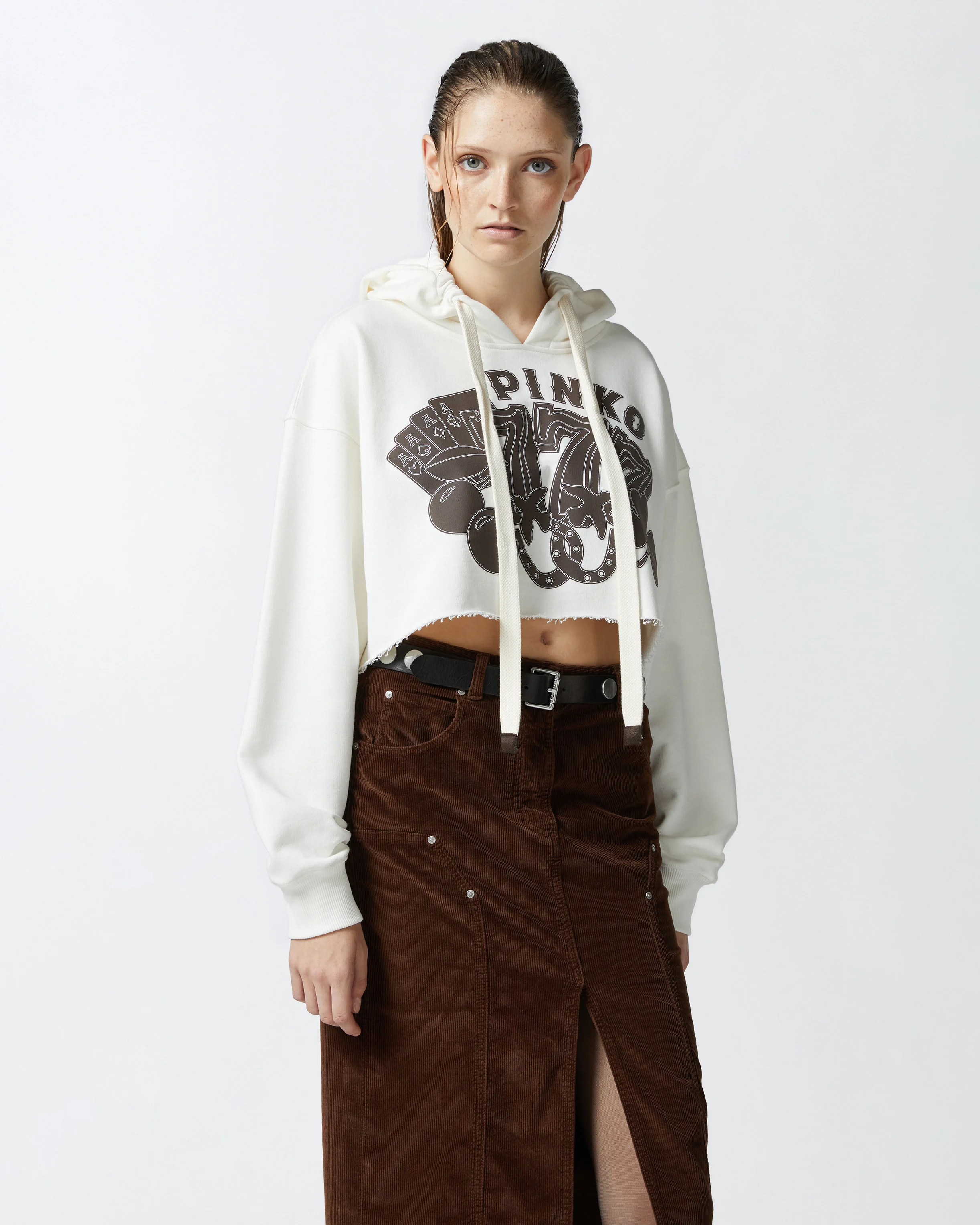 Sweat-shirt court à capuche avec imprimé casino | Blanc