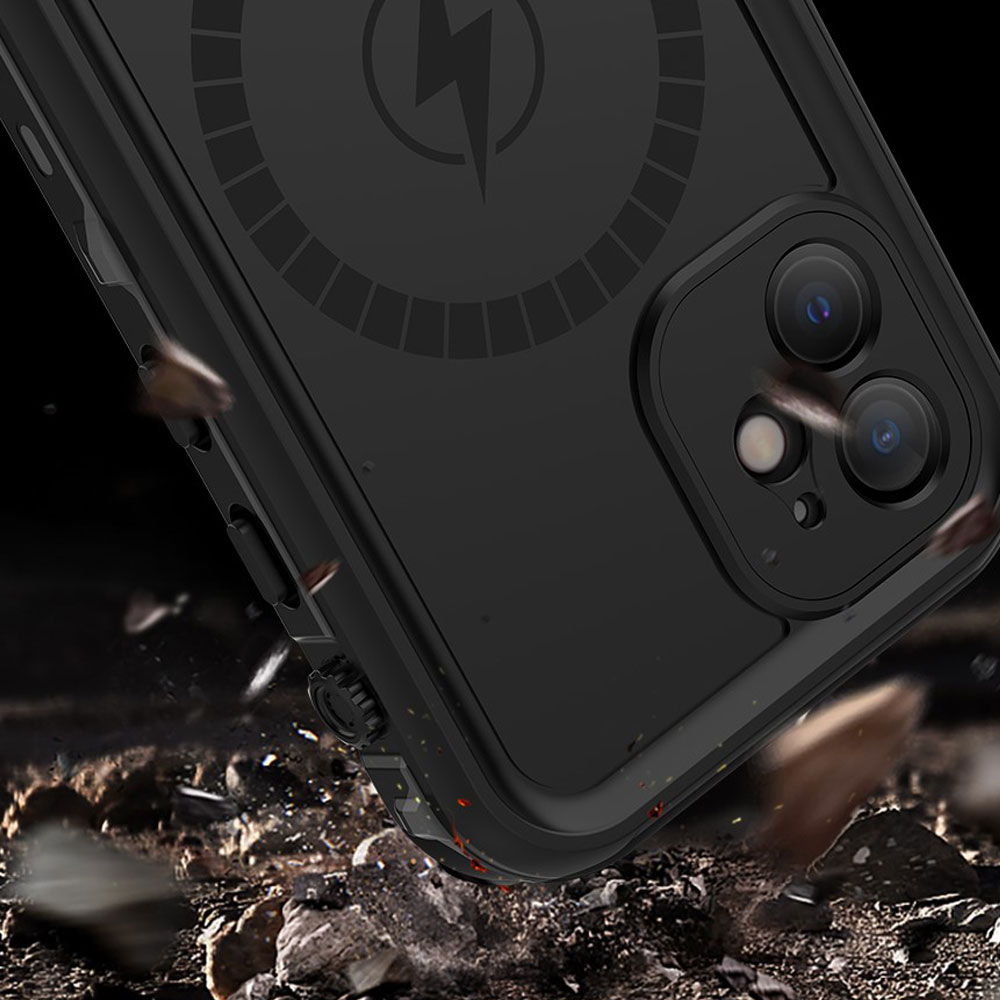 iPhone 12 Wasserfeste MagSafe Outdoor Schutz Hülle mit Aufsteller (IP68) - Schwarz