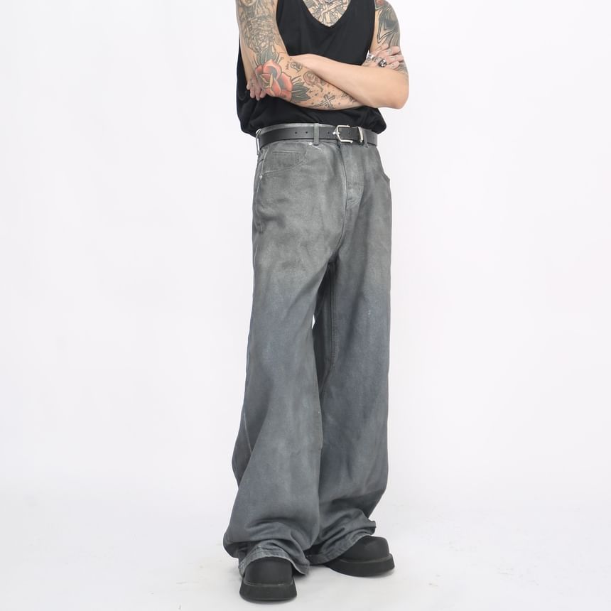 Derbundy - Mid Rise Washed Wide Leg Jeans