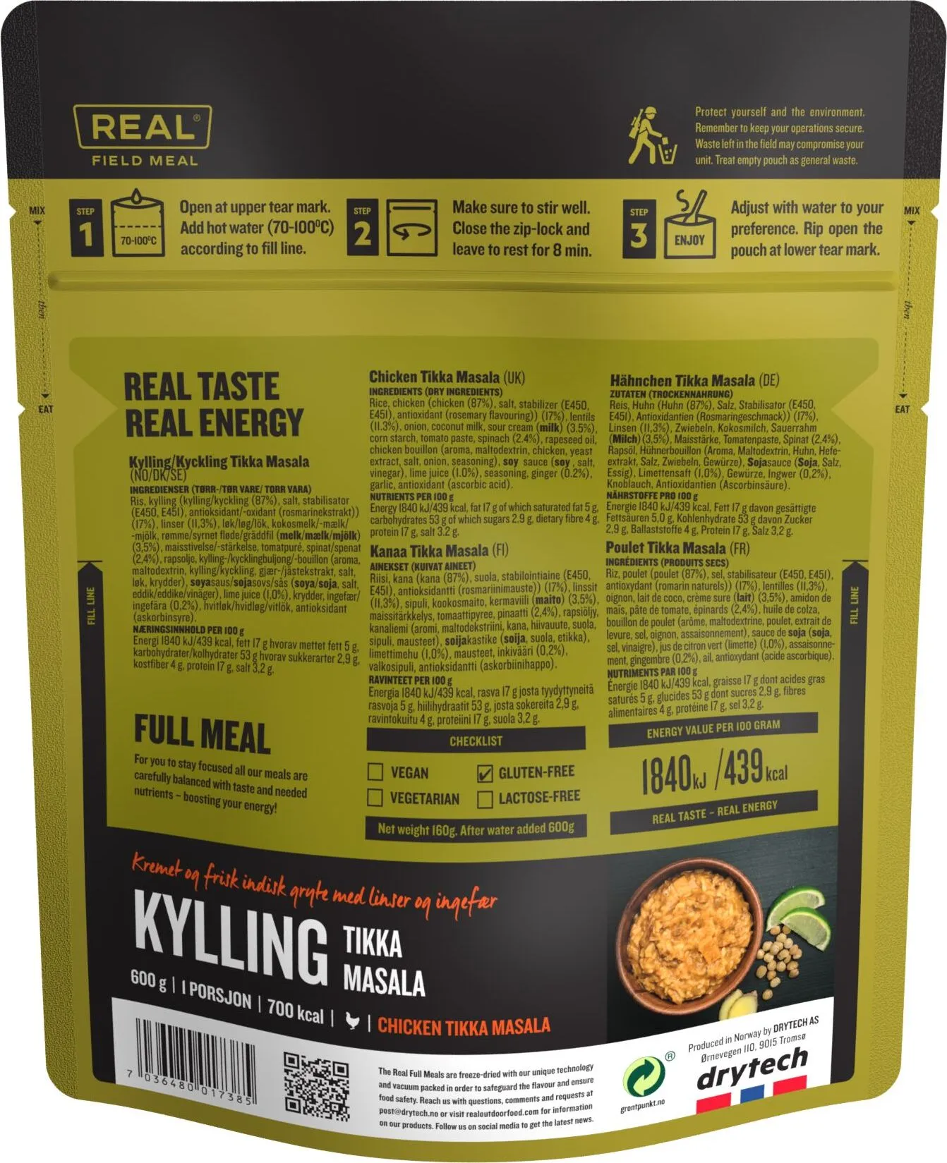 Real Turmat Real Full Meal 700 Kcal - Kylling Tikka Masala