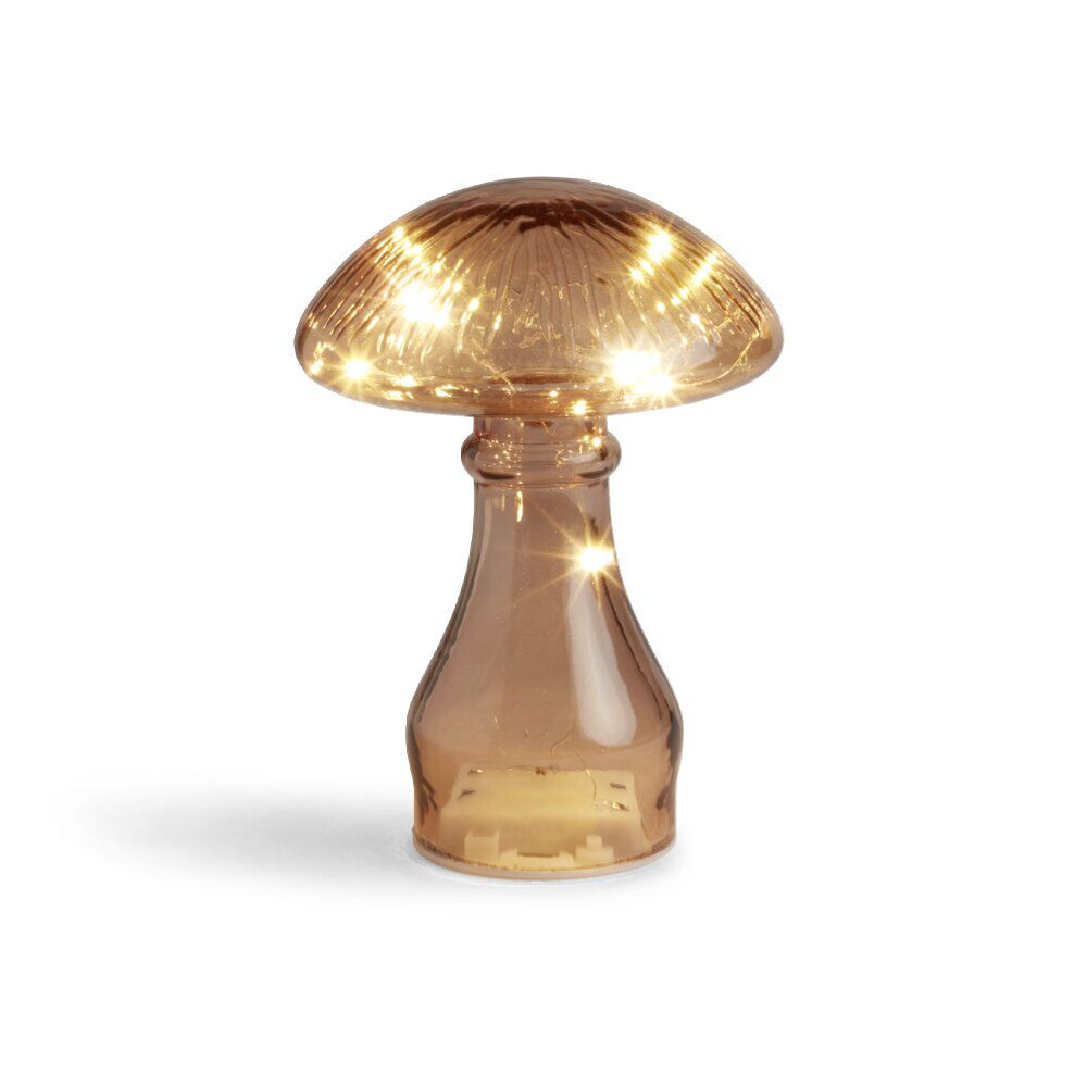 Champignon décoratif en verre brun avec LED Ø12xH18cm