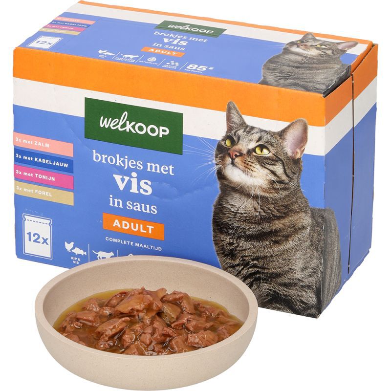 Welkoop Pouch Brokjes in Saus - Kattenvoer - 12x85 gram - 150 Gram - vis