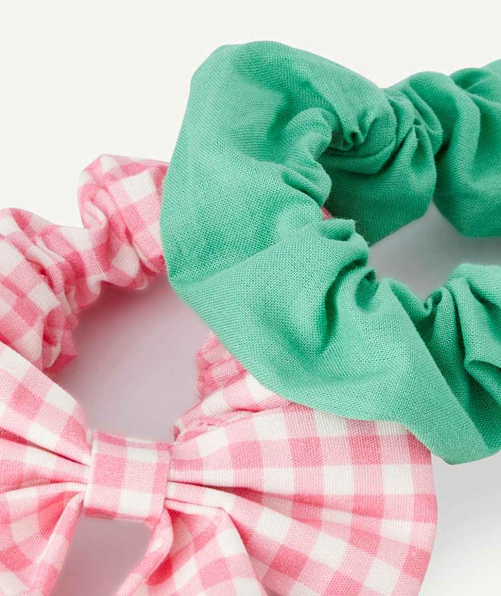 LOT DE 2 CHOUCHOUS FILLE ROSE EN VICHY AVEC NOEUD ET VERT