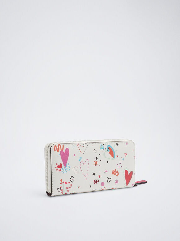 Carteira com estampa de coração - Off-White
