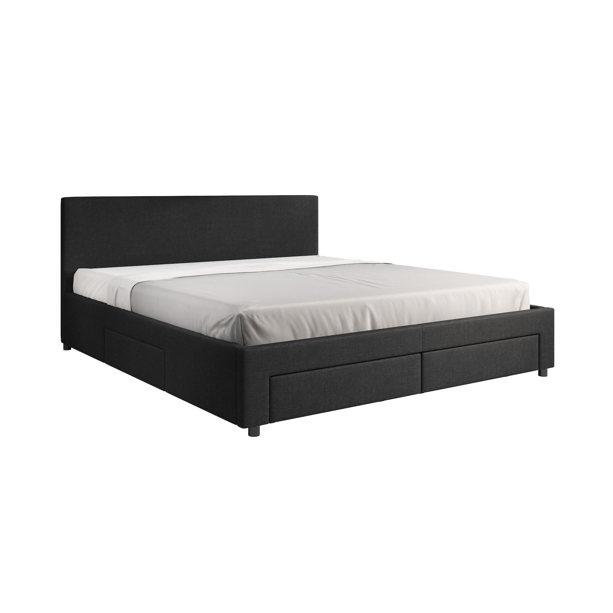 Suente - Tweepersoonsbed met 4 lades - Stof zwart - 180x200 cm