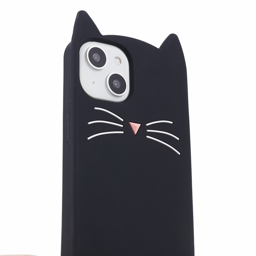 iPhone 14 3D Silikon Case Hülle mit Süssen Katzenohren - Schwarz