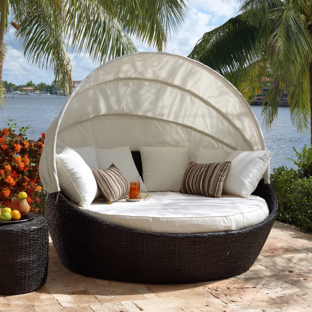Rundliege mit Sonnenschutz - Polyrattan 180x180x180 cm Beige - Modernes Design