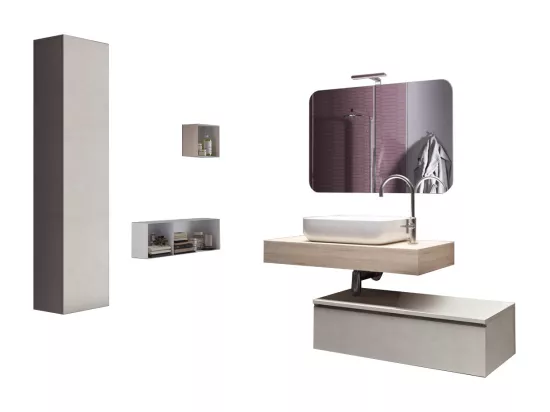 Ensemble de salle de bain 5 pièces ASTRA tabac clair/ pierre blanche