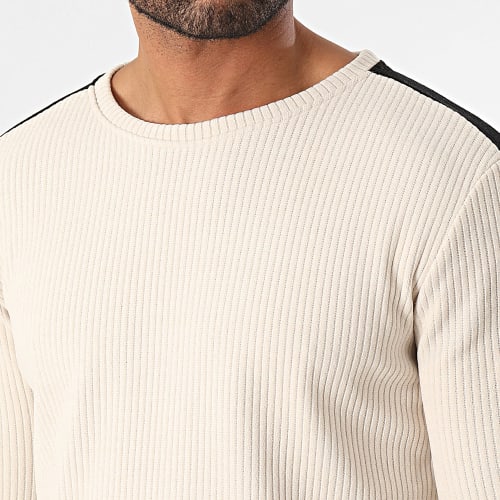 Sweat Crewneck A Bandes Beige Noir