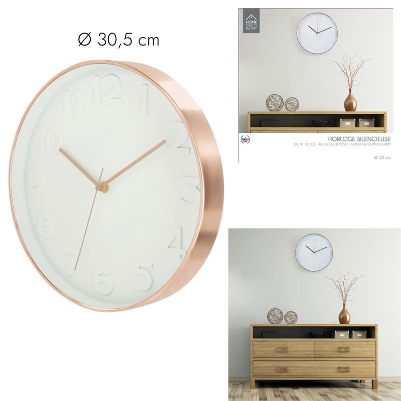 HORLOGE RONDE D.30.5CM BLANCHE CUIVREE