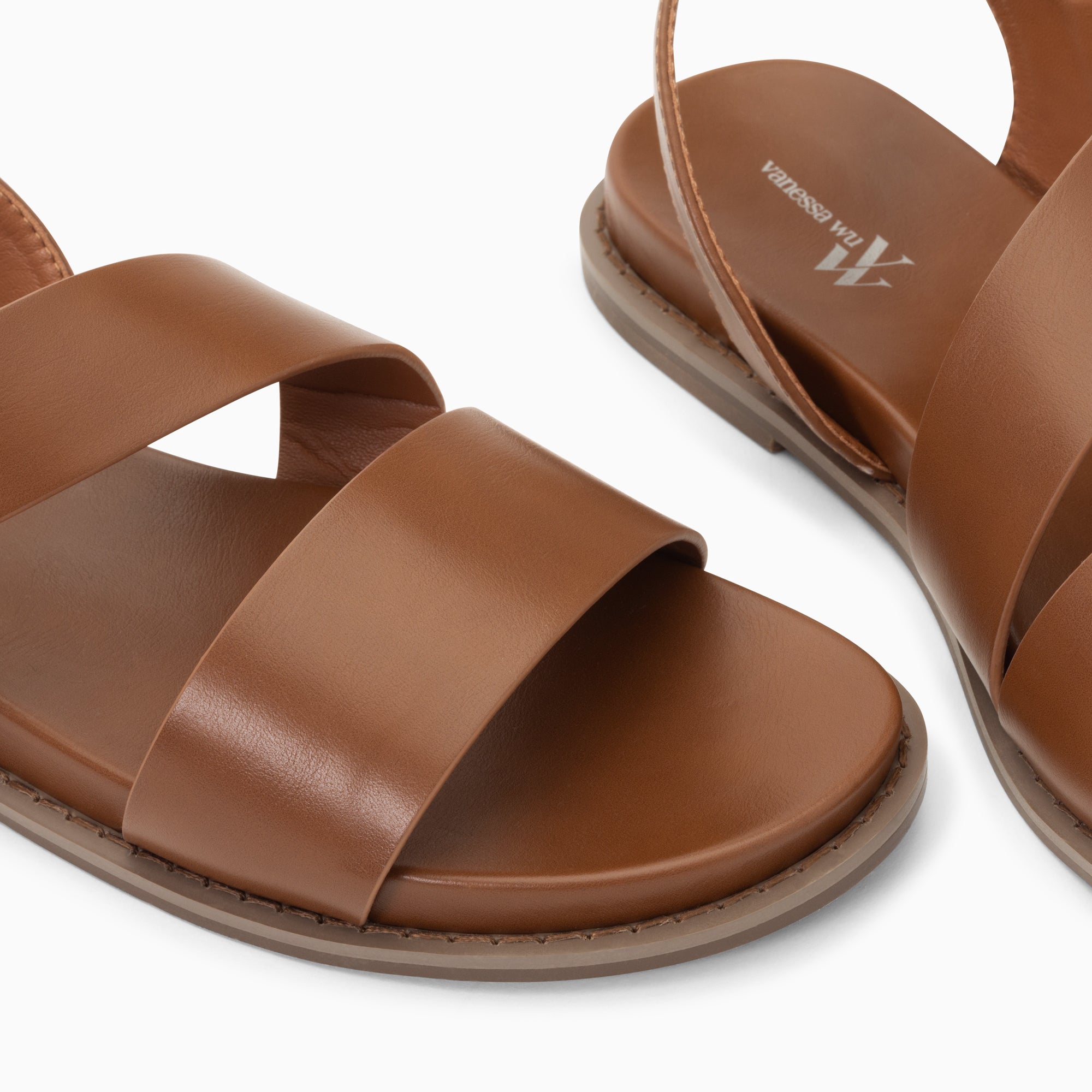 Sandales plates-Sandales plates Ameline camel à larges brides