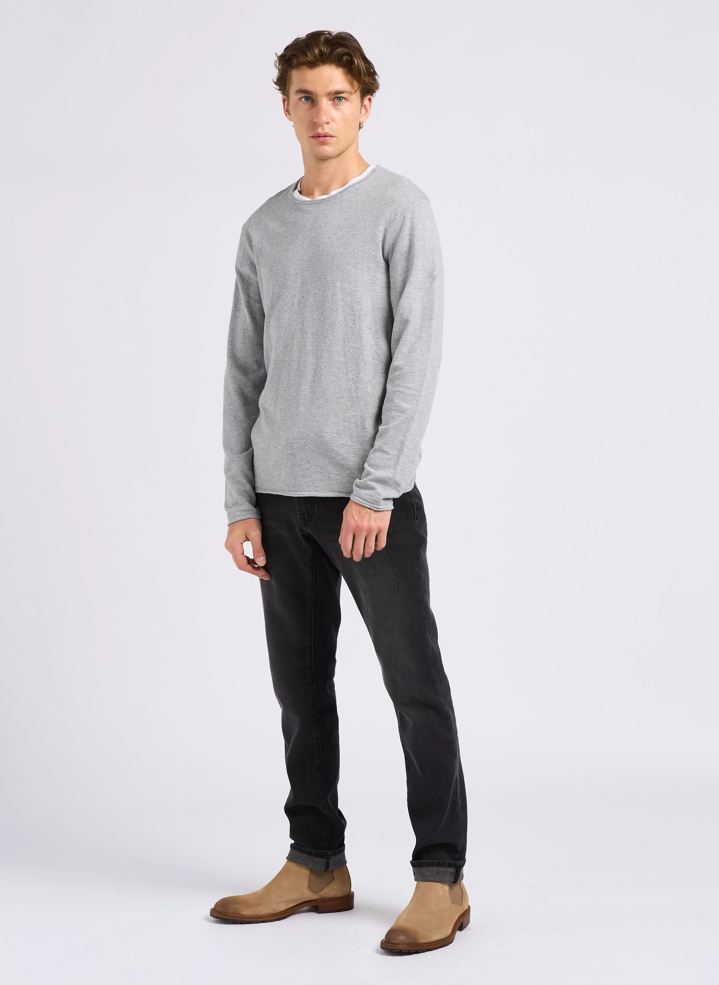 Pull col bateau en coton | Gris