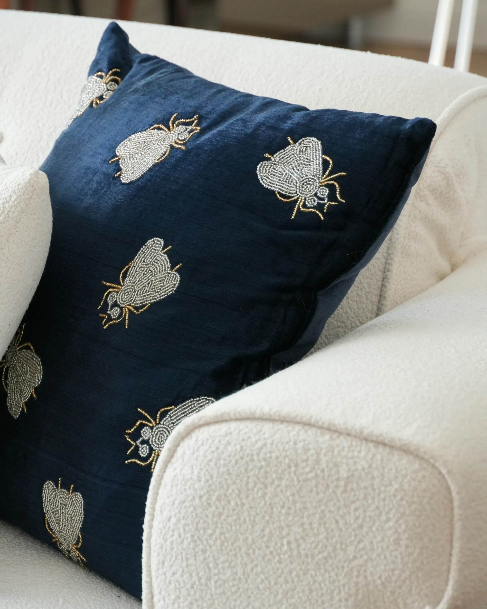 Set van 2 sierkussens PENTAS Fluweel 45 x 45 cm Marineblauw dierenprint
