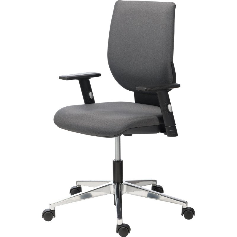 Chaise de bureau Nao simili cuir anthracite - dossier bas - avec ou sans accoudoirs - mécanisme Contact permanent - pieds aluminium