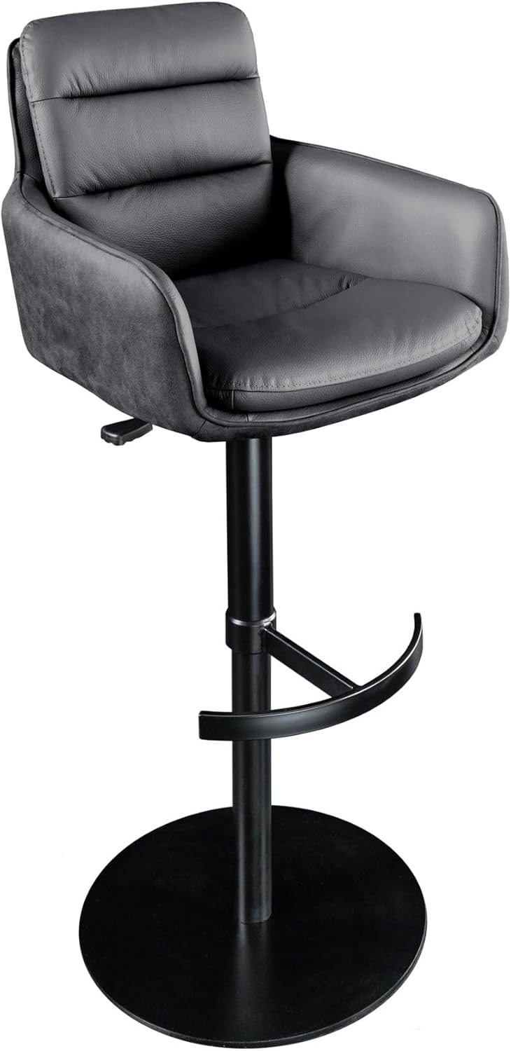 Riess Ambiente Drehbarer Design Barhocker Big George - schwarz anthrazit Echtleder - höhenverstellbar mit Armlehnen