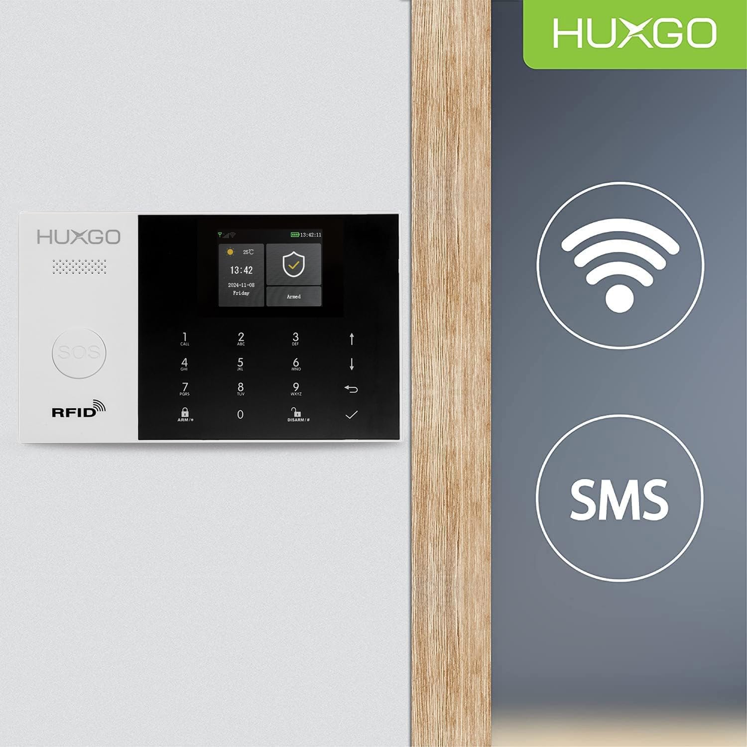 Funk Alarmanlage Set WiFi + GSM mit Alarmsirene HXA005 HUXGO® | Alarm System mit Bewegungsmelder, 12x Fensteralarm/Türsensoren | Alarmanlage fürs Haus, Wohnung, Wohnmobil | Smart Home