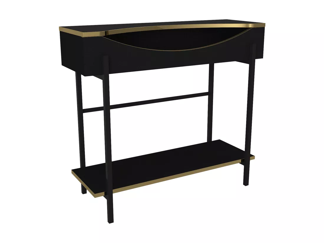 Console avec 1 étagère et 1 niche - Noir et Doré - MERIOVA
