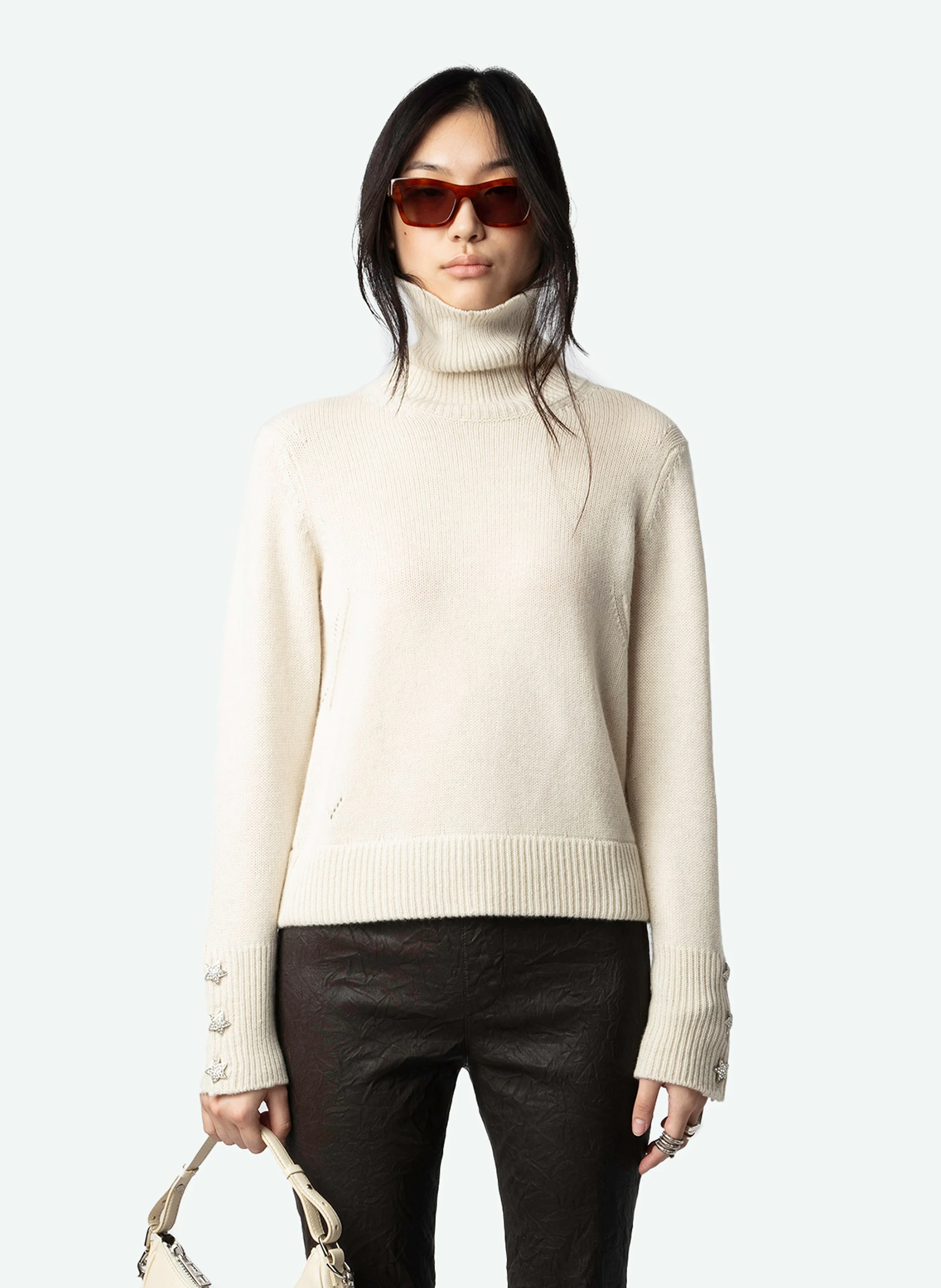 BOXY - Pull droit à bijoux en cachemire | Blanc