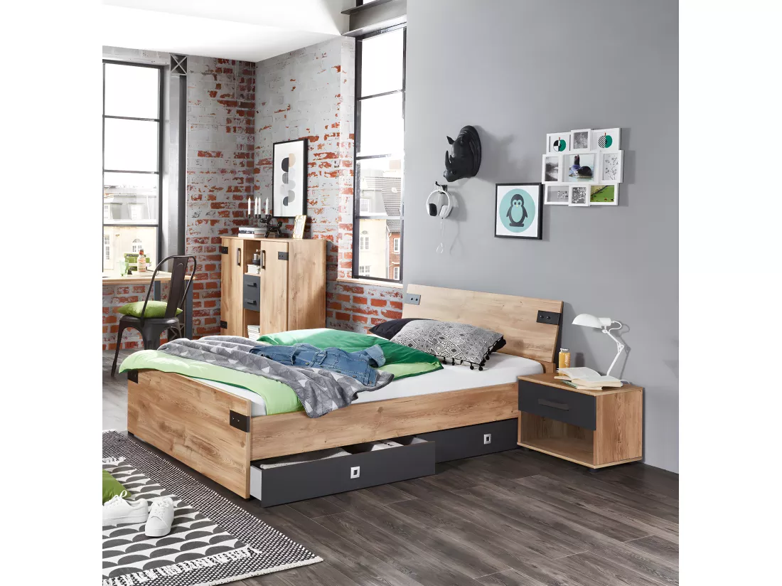Ensemble chambre enfant/ado Imitation chêne poutre - 90 x 200 cm