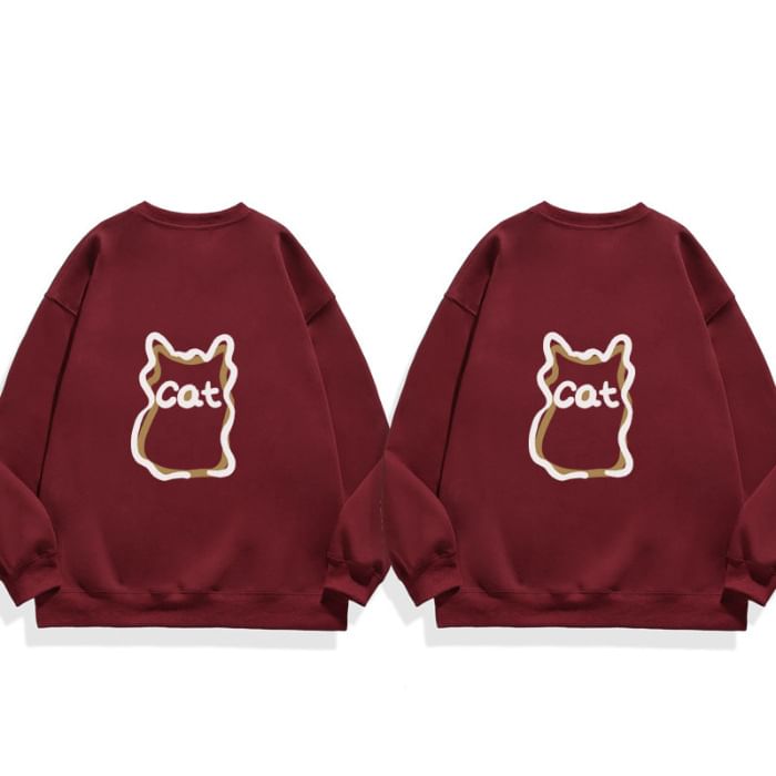 BEAUGALL - Koppel bijpassende ronde hals sweatshirt met kattenprint