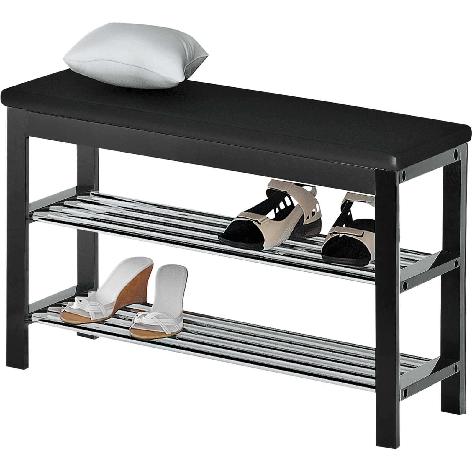 Schuhregal Diana Kiefer massiv schwarz Kunstleder schwarz 81 x 49 x 31 cm